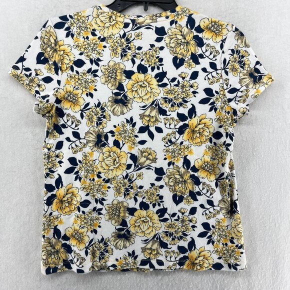 Laura Scott T Shirt Women PS White Yellow Floral Pullover Round Neck Cottagecore - Picture 2 of 12